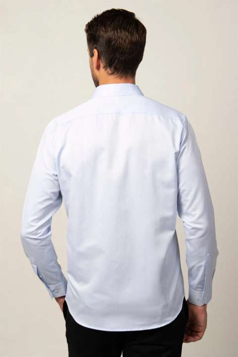 Lacivert Klasik Fit Uzun Kollu Pamuklu Kolay Ütü Armürlü Erkek Gömlek