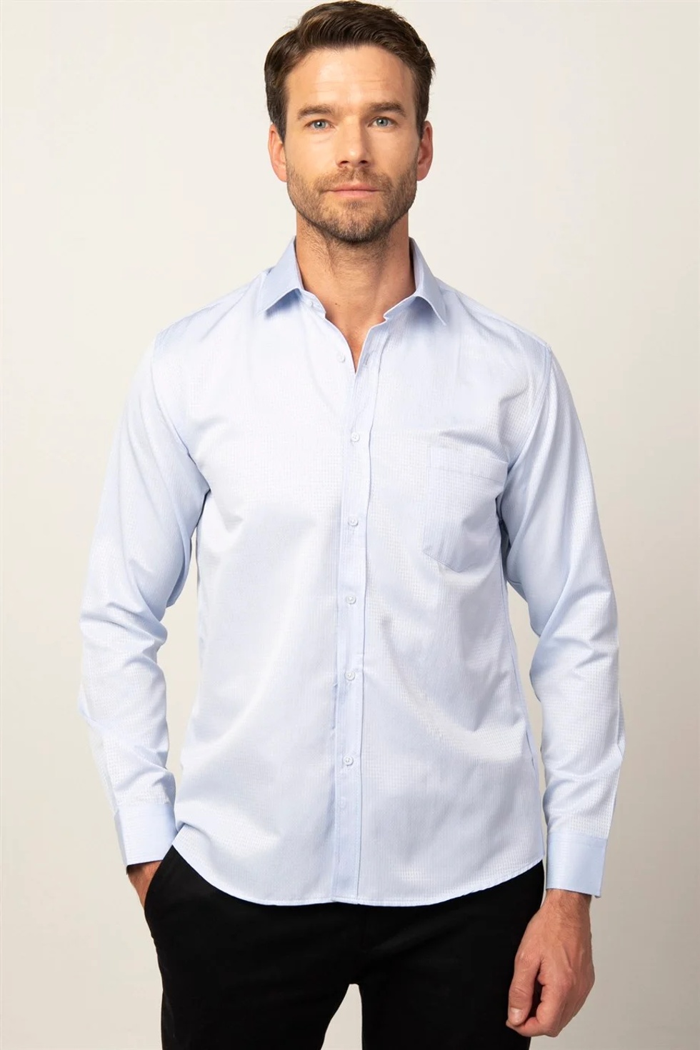 Klasik Fit Uzun Kollu Pamuklu Kolay Ütü Armürlü Erkek Gömlek